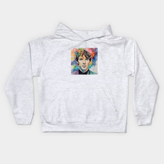 watercolors with Benedict Cumberbatch Kids Hoodie by bogfl